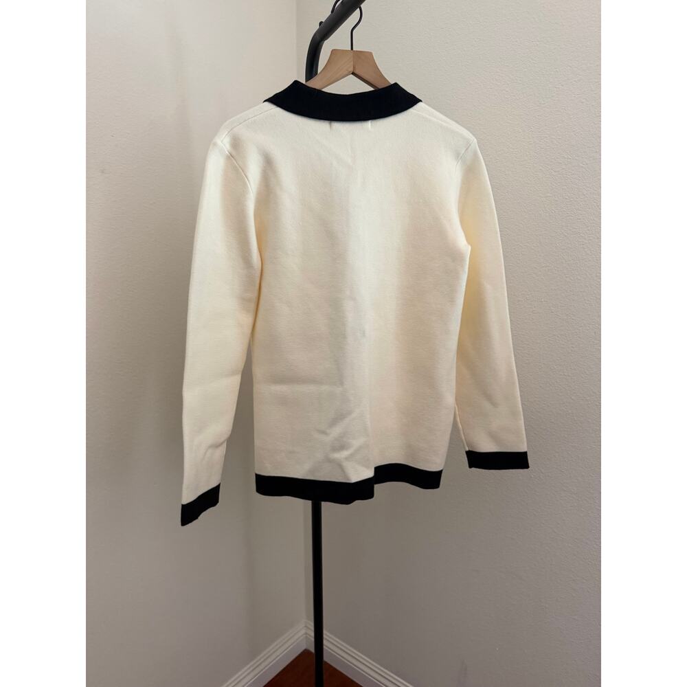 New English factory contrast knit ivory & black cardigan sz M - Picture 6 of 6